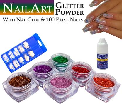 vizo Nail Art: Spakly (Shiny) Colour Glitter Powder & Flakes with Nail Glue