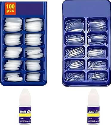 JAMBOREE Professional 200 Piece Artificial Nails Set with Nail Glue - Nail Salon Quality