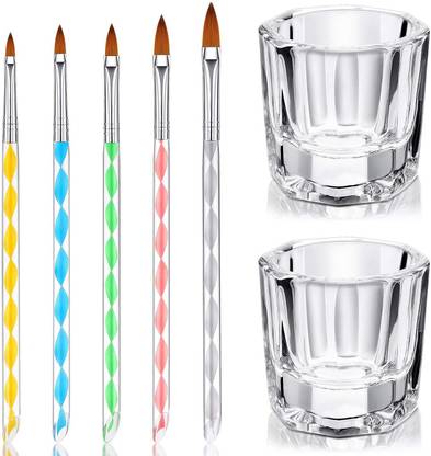 El Syco 5 Pc Acrylic Brush With 2 Pc Nail Art Clear Glass
