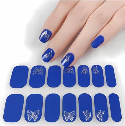 HAWTEVER Nail Wraps Sticker Set | Easy Salon-Quality Nails, No UV Needed-BUTTERFLY BLUE