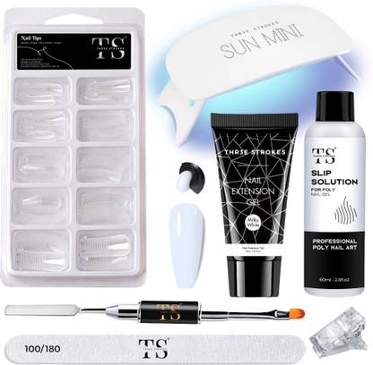 THR3E STROKES Nail Extension Gel Kit Milky White UV Nail Art Kit Slip Solution Nail Extension