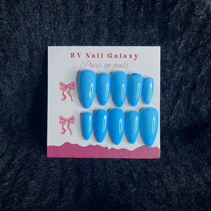 SHREEERADHA Baby blue handmade long almond nails , set of 10 nails