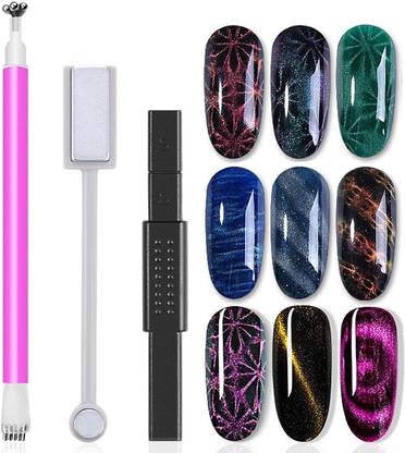 El Syco 3 Pcs 3D Cat Eyes Nail Art Magnetic Pen Set Double-head