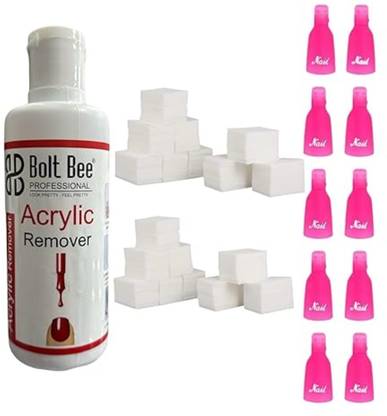 BOLT BEE Acrylic remover 100ML, 1000pc ling free wips, 10Pcs Plastic Acrylic Nail Art