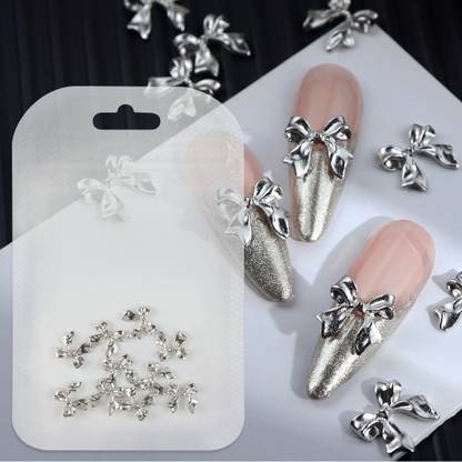 S.A.V.I 10 Pcs 3D Bowknot Nail Charms Silver Bow Nail Art Decorations | DIY Manicure