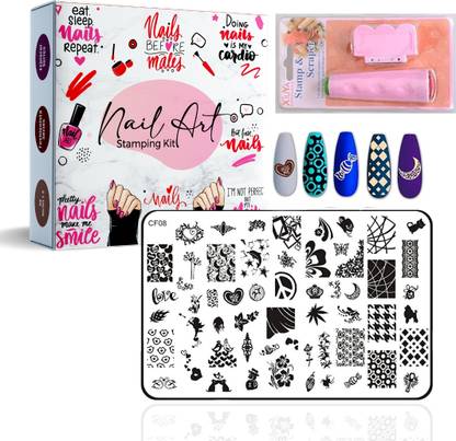 Royalkart Nail Art Stamping Kit Jumbo Image Plate With Double-Sided Stamper & Scraper(CF08)