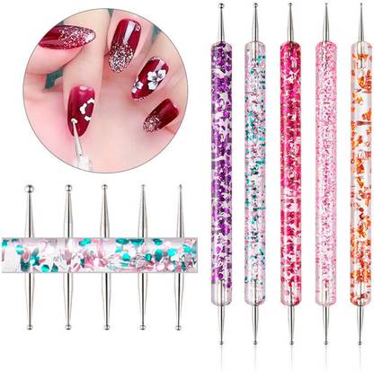 MYEONG 5 Pcs 2 Way Dotting Tools Marbling Tool Nail Art Dotticure Nail Art Tools