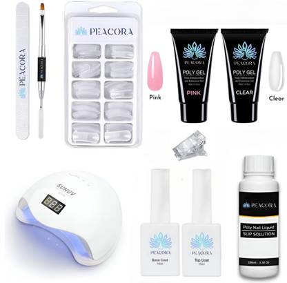 PEACORA Acrylic Gel Poly Nail Gel Nail Extension Set With Top & Base Coat Nail Art Combo