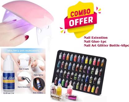 LOVHIDE Proffessional Nail Extention With 48pc Glitter Bottle and 1pc glue For nail Art
