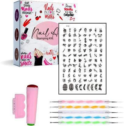 Royalkart Nail Art Stamping Jumbo Image Plate D.I.Y With Double-Sided Stamper, Metal Scraper, 5pcs Double-Sided Dotting Tool (XY09)