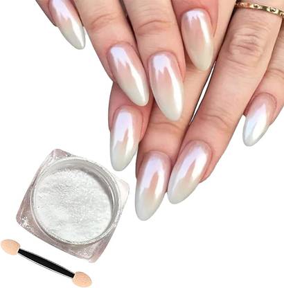 BOZLIN Magic White Pearl Chrome Nail Powder Glitter Fairy Shell Nails Aurora Moonlight