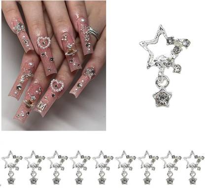 HASTHIP 10PCS Star Nail Charms for Acrylic Nails, 3D Metal Alloy Star Nail Gems Shiny