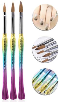 she pro Professional Acrylic Nail Art Brush Set – Rainbow Crystal Handle (Set of 3)