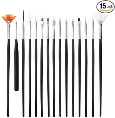 UNIQ DESIGNER Professional Acrylic Handle Nail Art Brush 15 pcs Set (Multicolor)