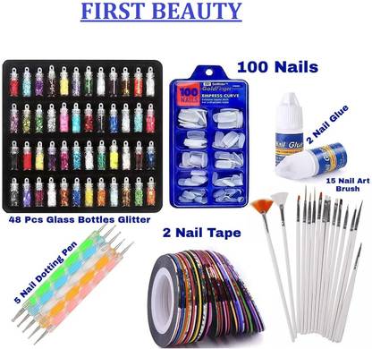 FIRST BEAUTY Professional Nail Art 48 Pcs Glass Bottle 3D Nail Art Set