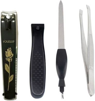 FOLELLO Nail Grooming Kit - Black Finish Set of Nail Cutters, Nail Filer & Tweezer