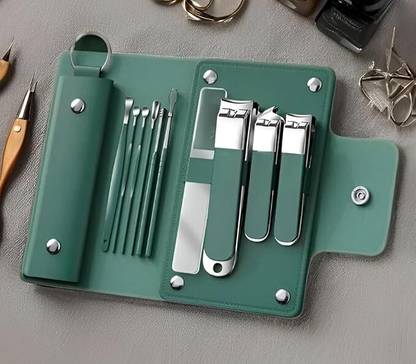 YCVARIYAENTERPRISE 10 In 1 Portable Nail Clippers Set and Ear Tool with Leather Case Nail Kit