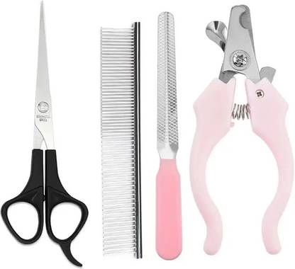 WUDEE PET CAT DOG NAIL CUTTER HAIR COMB SCISSORS SET 4 IN 1 COMB