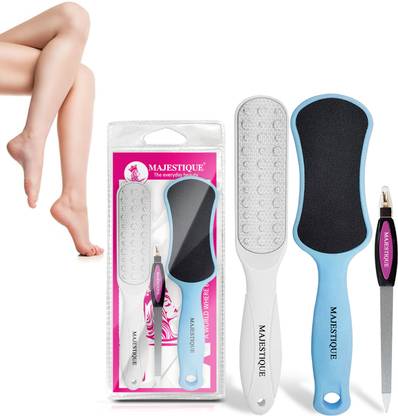 MAJESTIQUE 2 Foot Scrubber & 1 Nail Filer with Cuticle Remover, Foot Filer Set - Multicolor