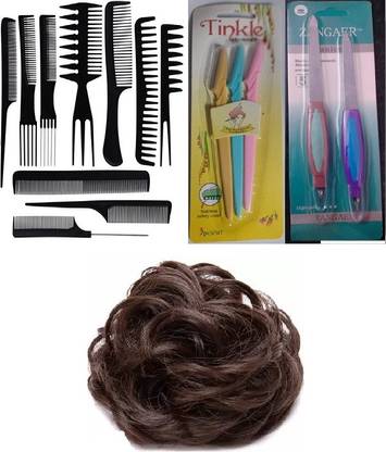 NEXAWAVE Parlour Kit Comb Set, Eyebrow Razor ,Nail File & Buffers and Hair Bun Juda