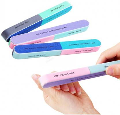 Glamezone 7 Sided Nail Buffers/Filers for Manicure (Random Colours) - Combo of 4