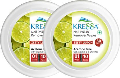 KRESSA Nail Polish Remover Wipes–Acetone Free | Travel-Friendly(Zesty Lemon, Pack Of 2)