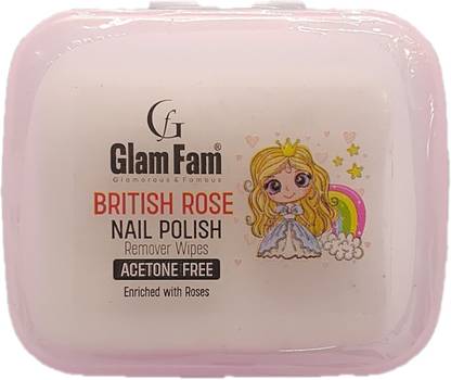 Glam Fam Instant Nail Polish Remover Wipes in BritishRose Fregrence(32 Wipes)