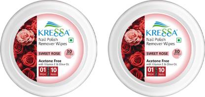 KRESSA Nail Polish Remover Wipes–Acetone Free | Travel-Friendly (Sweet Rose)