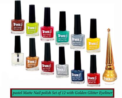 touchup Pastel Matte Nail Polish combo set of 12 With Glitter Golden Eyeliner