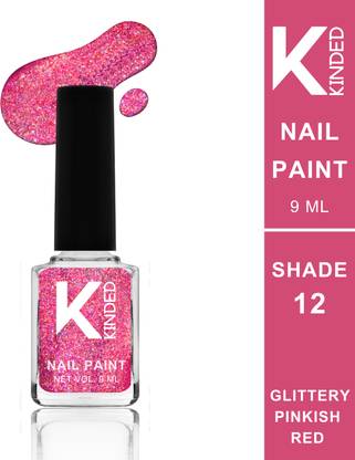 KINDED Nail Paint Lacquer Nail Polish Enamel with One Coat Single Stroke Application Glittery Pinkish Red