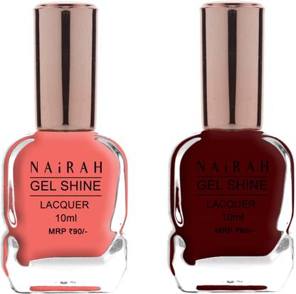 Nairah Gel Shine Nail Lacquer, Chip Resistant Nail Polish, Long Lasting Peach, Maroon