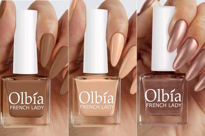 Olbia Nail Polish Combo | Long Stay, Quick Dry Nail Paint (Hello Pretty Girl) Nude, Brown, Gold