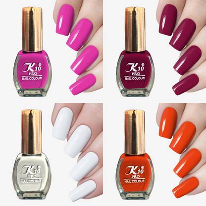 K10 Quick dry Long lasting Matte Nail Polish combo set (7ML Each) Pink,BeetRed,White,Sunset
