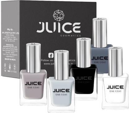 Juice | ONE COAT | NAIL PAINT COMBO | LONG LASTING | 11ML EACH | PACK OF 5 | GRAVEL GRAY - 27, JET BLACK - 29, FROST WHITE - 30, NATURAL GRAY - 52, DARK OAT - 54