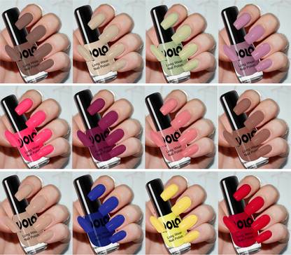 Volo Color Rich Toxic Free Perfection Shine Nail Polish Set of 12 Combo-No-279 Mischievous Mint, Red, Dark Nude, Nude, Nudes Spring, Candy Cotton, Passion Pink, Wine, Yellow, Royal Blue