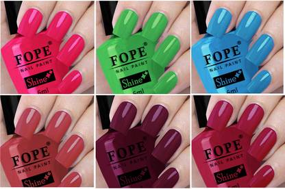 FOPE Long Shine Glossy Nail polish set-7-12Brown,Dark Maroon,Pinkish Nude Pink,Green,Sky Blue,Brown,Dark Maroon,Pinkish Nude