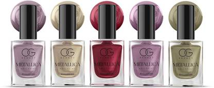 OG BEAUTY Metallica Nail Paint Set of 5 | Vegan, Quick-Dry Metallic Polish | 10ml Each Multicolor
