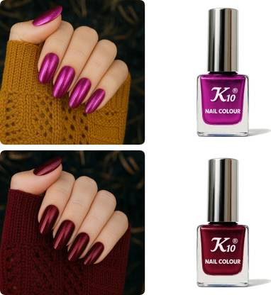 K10 Quick dry Long Lasting nail paint combo 24ML DarkPink,Maroon