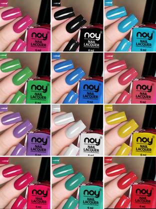 NOY uick Dry Long Lasting Nail Polish Combo No-04 Blue,Peach,Green,Yellow,Black,White,Sky Blue