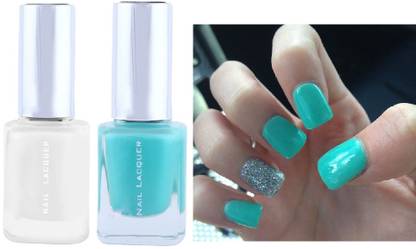 ADJD Perfect Finish Nail Polish,Quick-dry Formula White & Tiffany Blue multi color