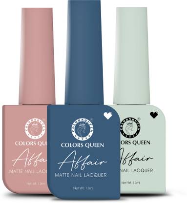 COLORS QUEEN Affair Matte Nail Polish Set of 3, Quick Drying, Long Lasting Nail Paint Kit Rusty Nude, Sapphire Stable, Coral Mint