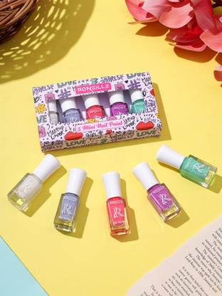 RONZILLE Mini Nail Kit I Quick Dry and Glossy I Nail Polish 5 in 1 ( Combo, Set of 5 ) Multi-Color