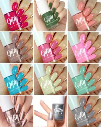 GIFTY Nail polish set | nail polish combo pack | Nailpaints for Women |Quick-Drying Spoiled Diva, Peach, Mauve, Gold, Silver, Grey, La Cream, Baby Pink