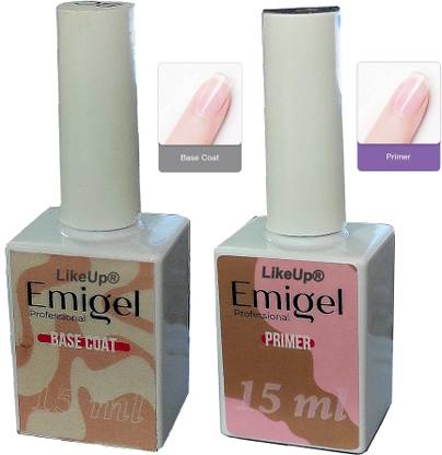 LikeUp Professional New combo UV Nail TOP BASE COAT & PRIMER with Brush Cap 15ml Clear