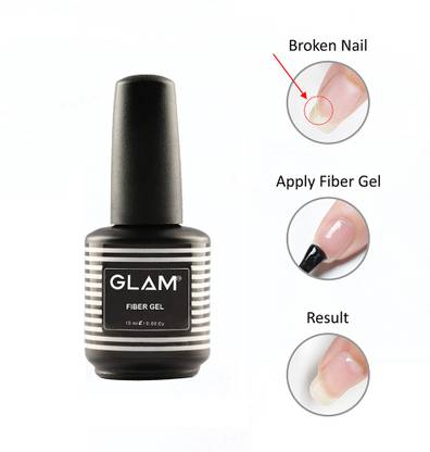 GLAM Fiber Gel ! No heat gel	Self leveling properties	Supports UV/LED lamp Clear
