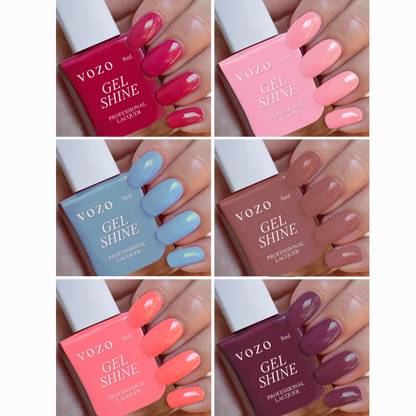 VOZO Boss of Gloss Shine Ultra Lasting Nail Polish Combo of 6 Bottles(VT-2) Magenta, Pink, Soft Blue, Blast-off Bronze, Peaches Pink, Deep Taupe