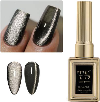 THR3E STROKES Gel Nail Polish UV | Long Lasting, High Gloss, Hema-Free for Nail Art | 97 - Cat Eye Silver (UV Lamp Needed)