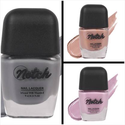 Notch 9ml Each Premium Long Lasting HD Finish Smooth Matte Look Nail Polish/ Enamel (GreyHaze), (SatinNude), (My Pink)