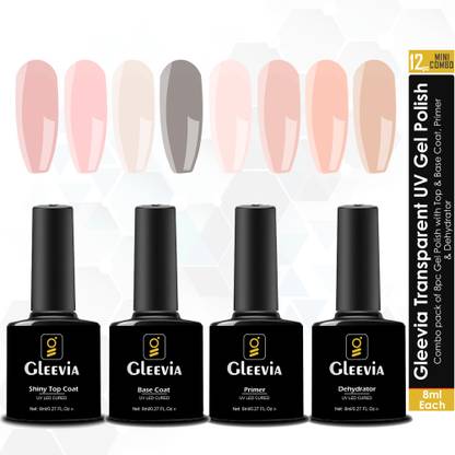 Gleevia UV LED Soak-Off Transparent Gel Polish for Professionals 8ml (Combo of 12pc) Multicolor
