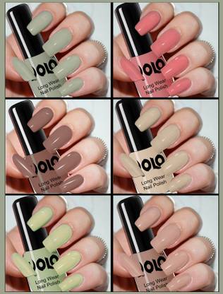 Volo Color Rich Toxic Free Perfection Shine Nail Polish Set of 6 VT-005 Olive Nude, Pink, Nude, Dark Nude, Nude, Mischievous Mint